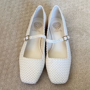 New! Vince Camuto Cream Woven Mary Jane Flats